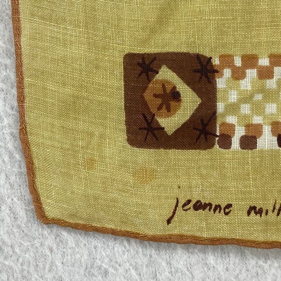JEANNE MILLER Handkerchief OS MCM Hand Rolled Abstract Yellow VTG 14" x 14" - Picture 9 of 13